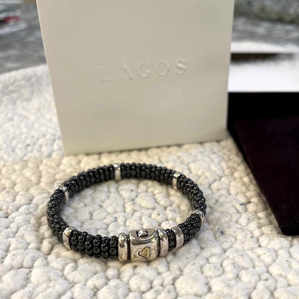 LAGOS: Black Caviar and Sterling Station Bracelet, 9mm, fits 5.5-5.75 wrists
